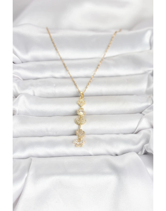 MuI MuI 316L Çelik Gold Renk Şans Kolyesi Y Model Zirkon Taşlı Kadın Kolye