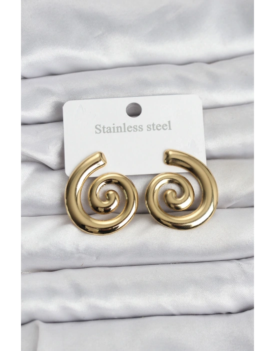 MuI MuI 316L Çelik Gold Renk Sarmal Modelli Kadın Küpe