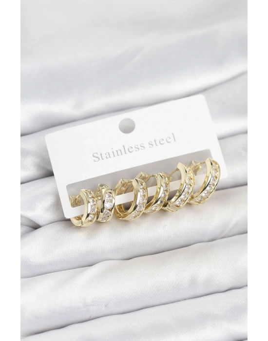 MuI MuI 316L Çelik Gold Renk Su Yolu Halka Küpe Seti