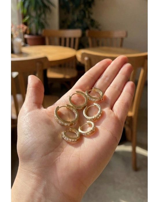 MuI MuI 316L Çelik Gold Renk Su Yolu Halka Küpe Seti