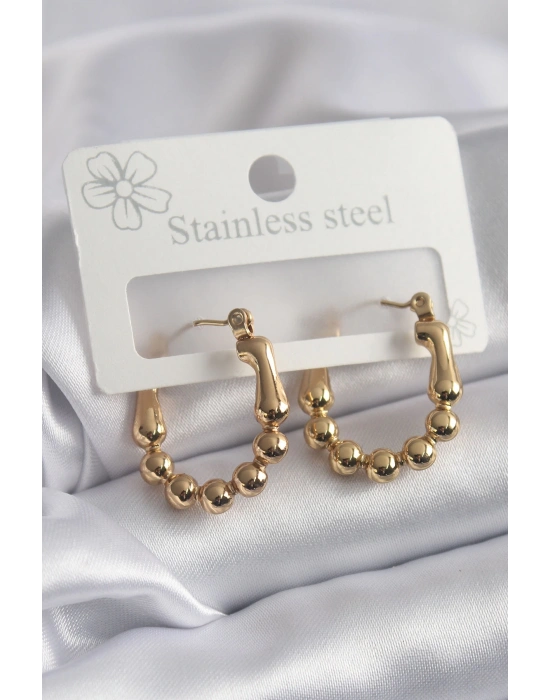 MuI MuI 316L Çelik Gold Renk Topçuk Halka Model Kadın Küpe