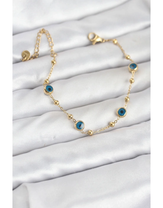 MuI MuI 316L Çelik Gold Renk Topçuklu Nazar Model Kadın Bileklik