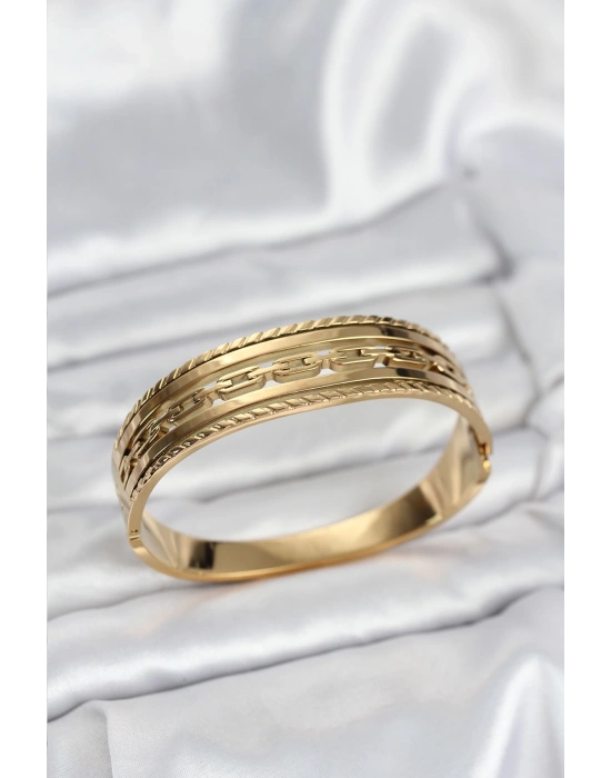 MuI MuI 316L Çelik Gold Renk Vintage Model Kadın Kelepçe Bileklik