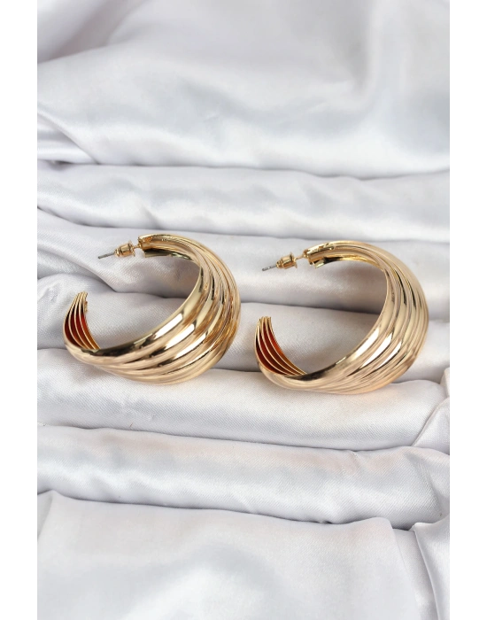 MuI MuI 316L Çelik Gold Renk Yarım Halka Model Kadın Küpe