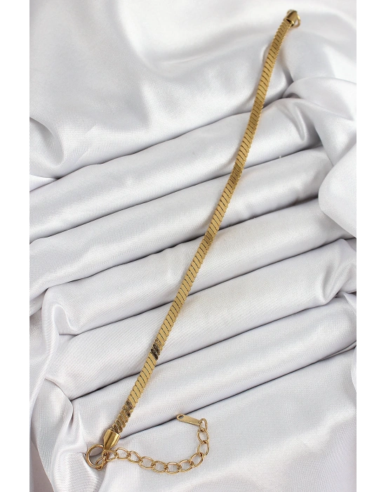MuI MuI 316L Çelik Gold Renk Yassı Zincir Model Kadın Bileklik