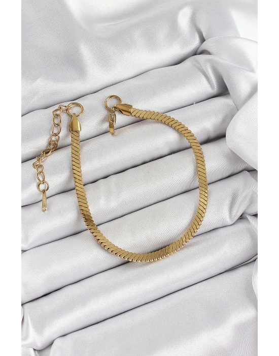 MuI MuI 316L Çelik Gold Renk Yassı Zincir Model Kadın Bileklik