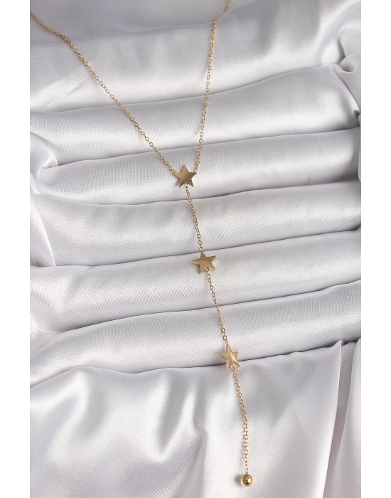 MuI MuI 316L Çelik Gold Renk Yıldız Model Topçuk Detay Kadın Y Kolye