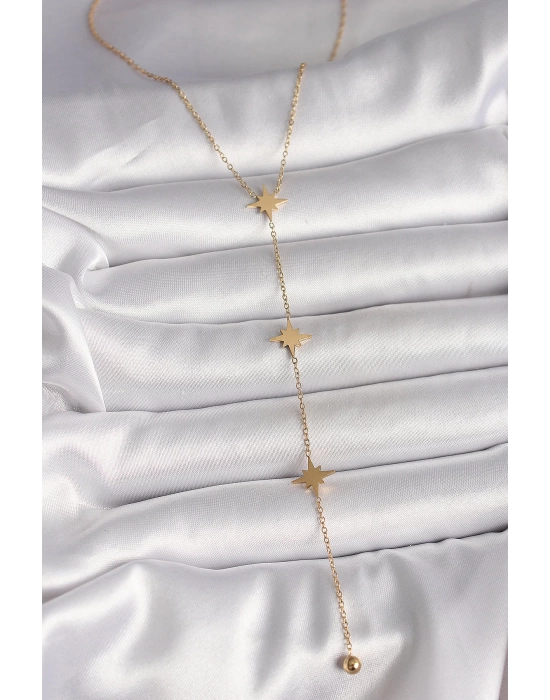MuI MuI 316L Çelik Gold Renk Yıldız Topçuk Detay Kadın Y Kolye