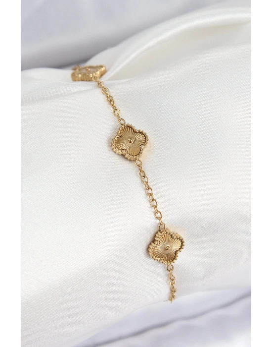 MuI MuI 316L Çelik Gold Renk Yonca Kadın Bileklik
