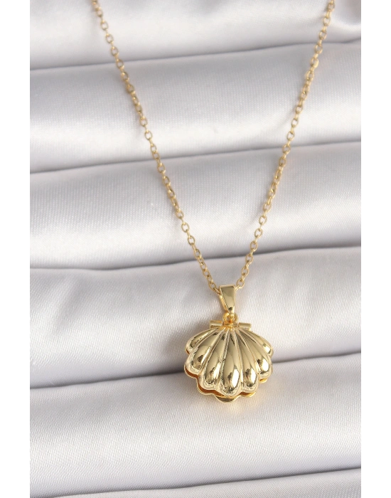 MuI MuI 316L Çelik Gold Renk Zincir Açılır İncili Midye Model Kadın Kolye