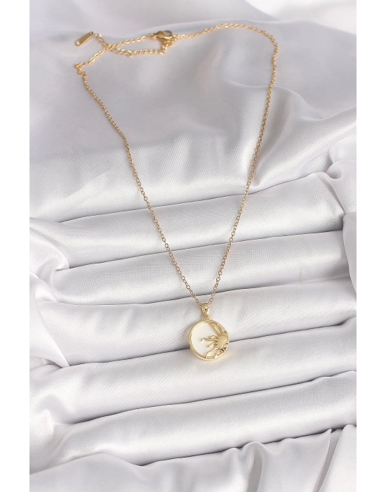 MuI MuI 316L Çelik Gold Renk Zincir Beyaz Mineli Gün Batımı Model Kadın Kolye
