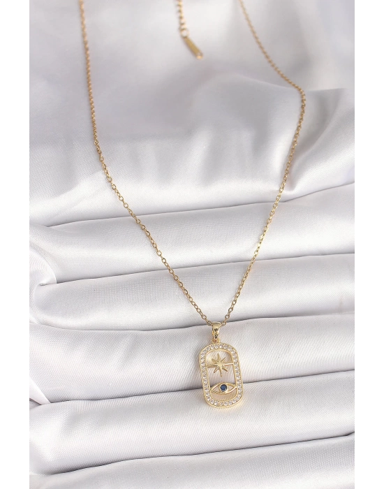 MuI MuI 316L Çelik Gold Renk Zincir Zirkon Taşlı Göz Yıldız Model Kadın Kolye