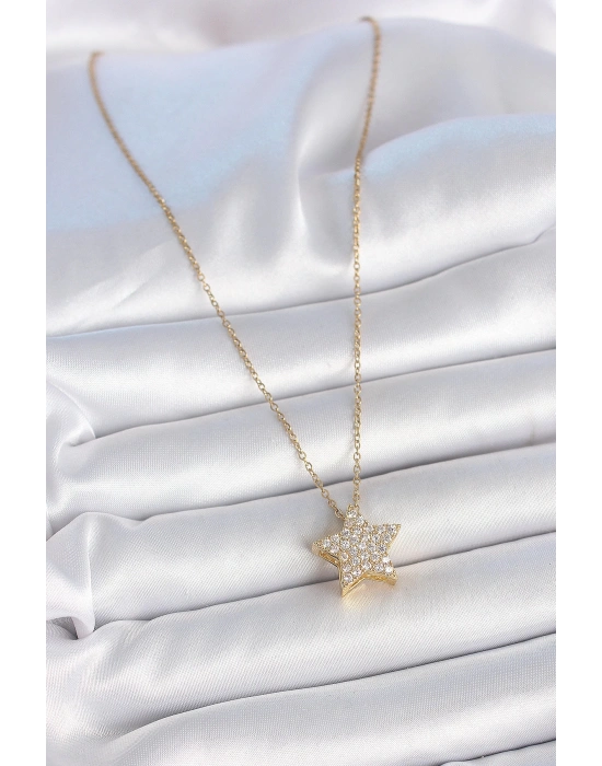 MuI MuI 316L Çelik Gold Renk Zincir Zirkon Taşlı Yıldız Model Kadın Kolye