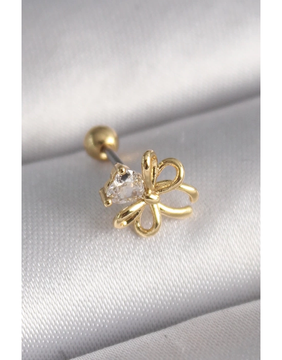 MuI MuI 316L Çelik Gold Renk Zirkon Taş Detaylı Kurdele Model Tragus Piercing