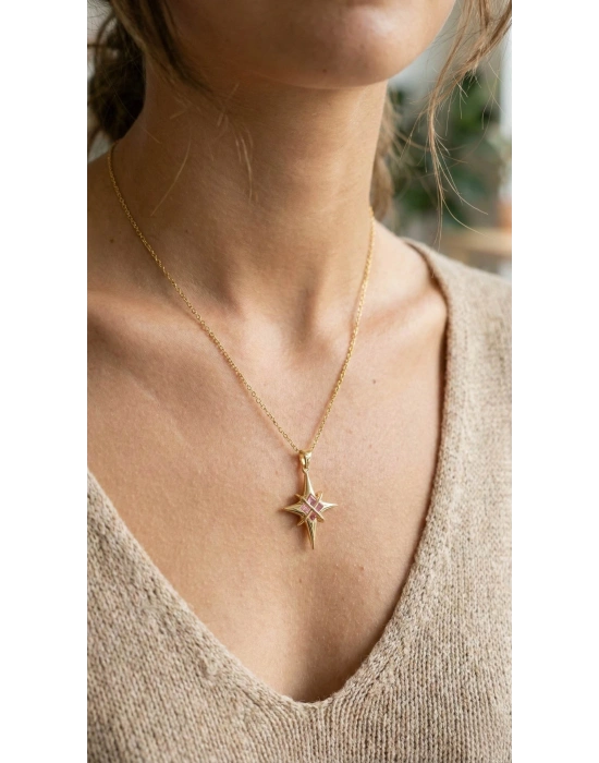 MuI MuI 316L Çelik Gold Renk Zirkon Taşlı Kutup Yıldızı Model Kadın Kolye