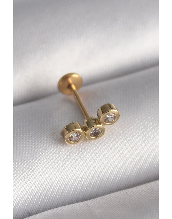 MuI MuI 316L Çelik Gold Renk Zirkon Taşlı Tragus Piercing