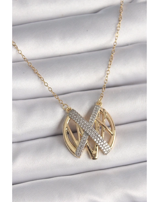 MuI MuI 316L Çelik Gold Renk Zirkon Taşlı Vintage Model Kadın Kolye