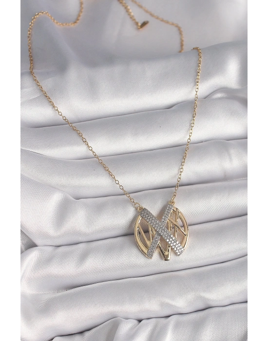 MuI MuI 316L Çelik Gold Renk Zirkon Taşlı Vintage Model Kadın Kolye