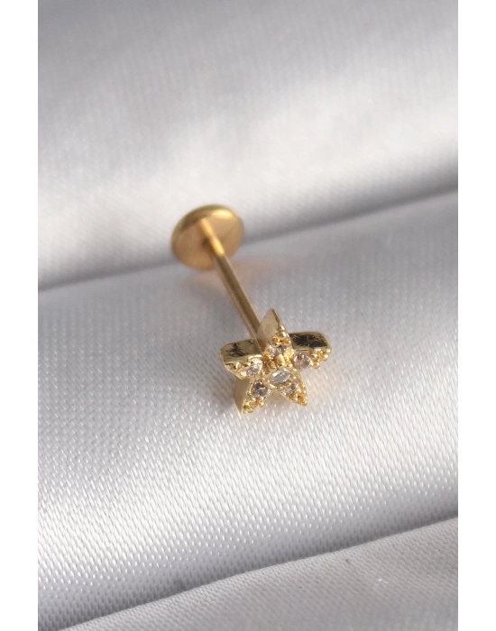 MuI MuI 316L Çelik Gold Renk Zirkon Taşlı Yıldız Model Tragus Piercing