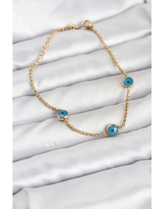 MuI MuI 316L Çelik Gold Renkli Nazar Boncuk Model Kadın Bileklik