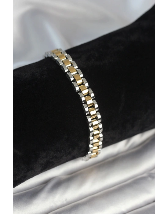 MuI MuI 316L Çelik Gold ve Gümüş Renk 7 mm Kalınlık Erkek Bileklik