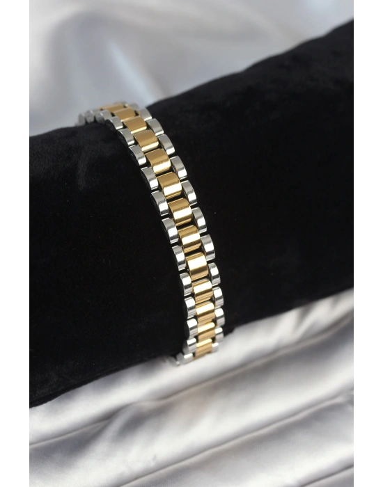 MuI MuI 316L Çelik Gold ve Gümüş Renk 9 mm Kalınlık Erkek Bileklik