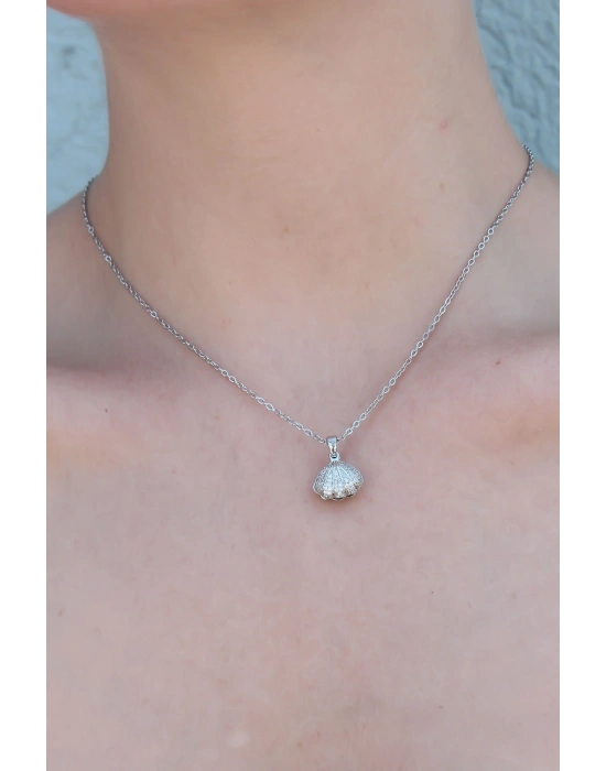 MuI MuI 316L Çelik Gümüş Renk Açılır Midye Model Kadın Kolye