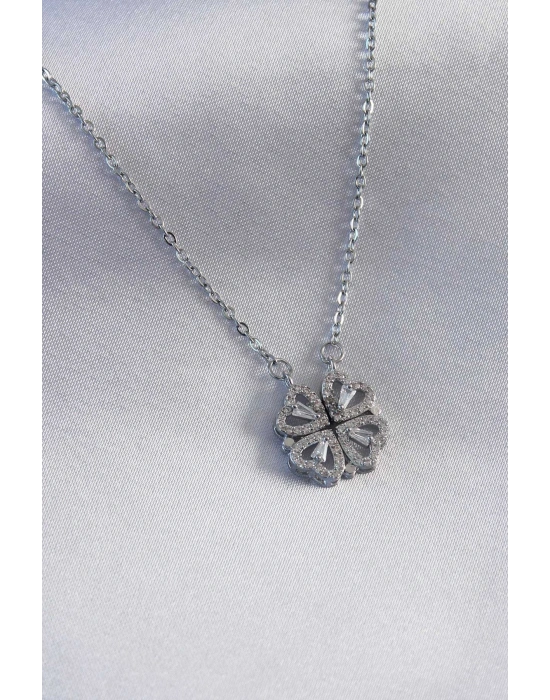 MuI MuI 316L Çelik Gümüş Renk Açılır Yonca Model Kadın Kolye