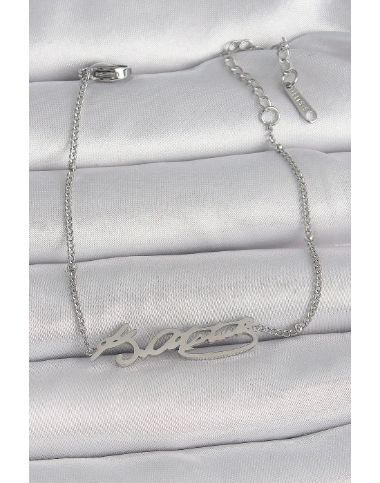 MuI MuI 316L Çelik Gümüş Renk Atatürk İmza Model Kadın Bileklik