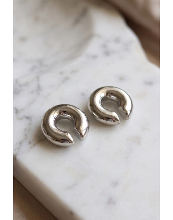 MuI MuI 316L Çelik Gümüş Renk Çiftli Earcuff Küpe