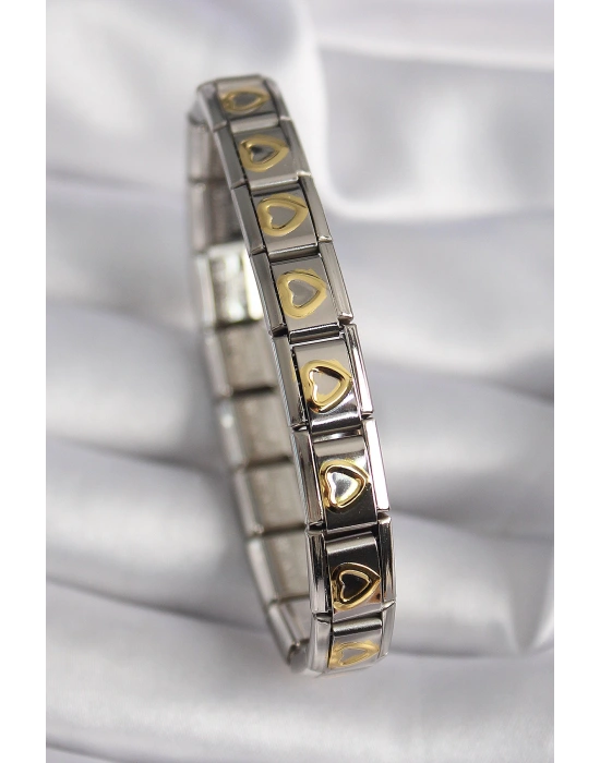 MuI MuI 316L Çelik Gümüş Renk Gold Kalp İşleme Nomination Model Kadın Bileklik