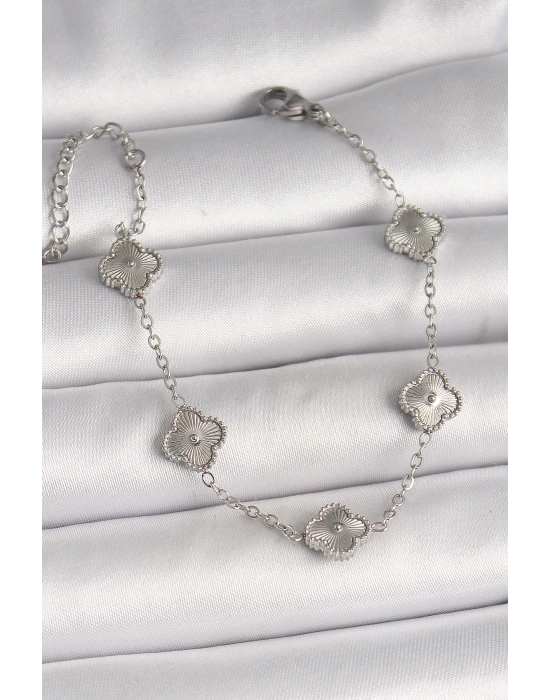 MuI MuI 316L Çelik Gümüş Renk İşlemeli Baby Boy Yonca Model Kadın Bileklik