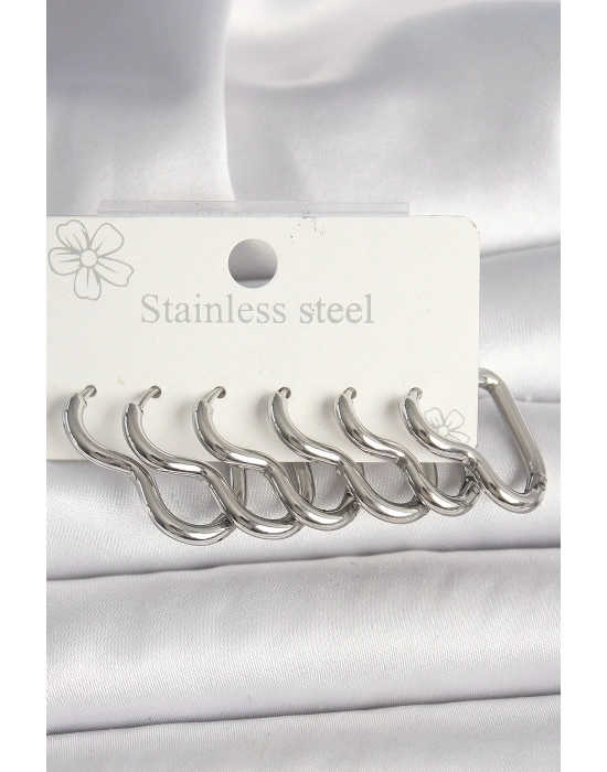 MuI MuI 316L Çelik Gümüş Renk Kalp Model Kadın Küpe Seti