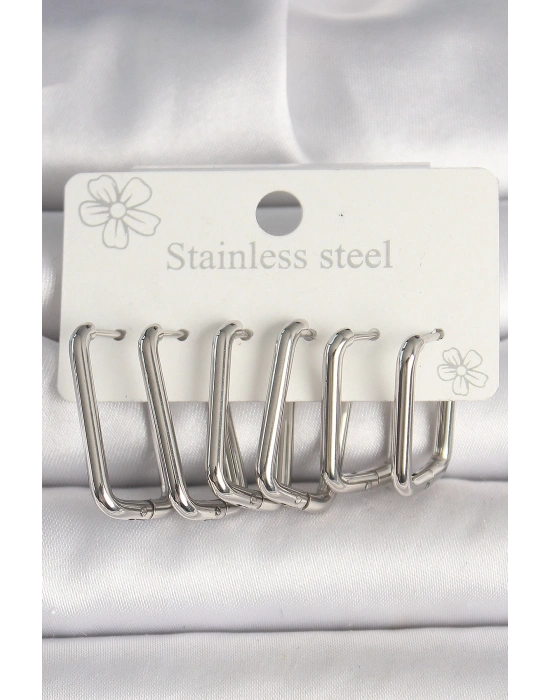 MuI MuI 316L Çelik Gümüş Renk Kare Model Kadın Küpe Seti