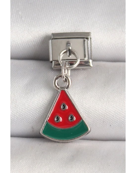 MuI MuI 316L Çelik Gümüş Renk Karpuz Dilim Model Nomination Charm