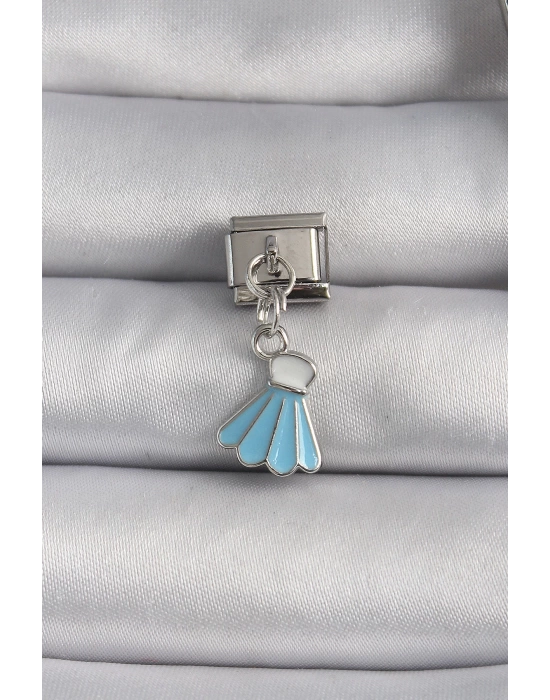 MuI MuI 316L Çelik Gümüş Renk Mavi Renk Sallantı Elbise Model Nomination Charm