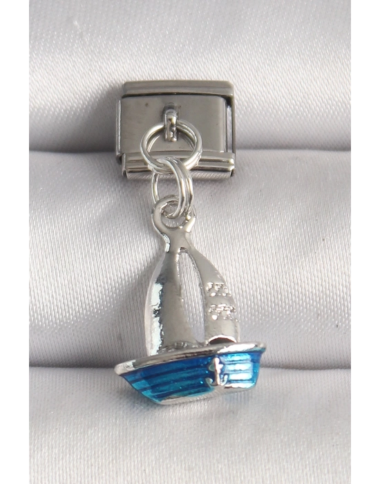 MuI MuI 316L Çelik Gümüş Renk Mavi Yelkenli Model Nomination Charm