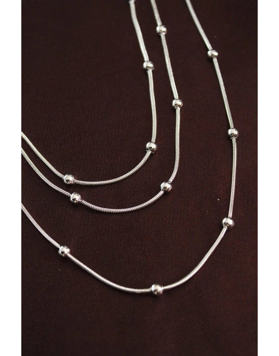 MuI MuI 316L Çelik Gümüş Renk Minimal Topçuk Model Çoklu Kolye