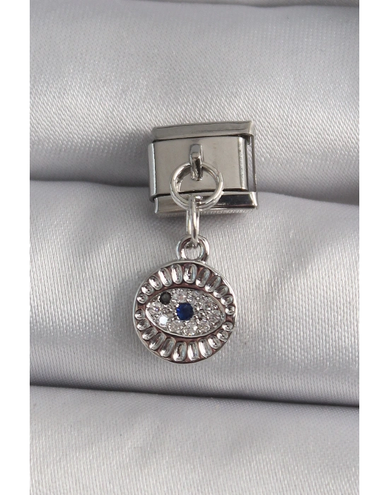 MuI MuI 316L Çelik Gümüş Renk Sallantı Zirkon Taşlı Göz Model Nomination Charm