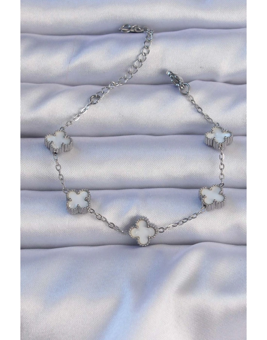 MuI MuI 316L Çelik Gümüş Renk Sedefli Baby Boy Yonca Model Bileklik