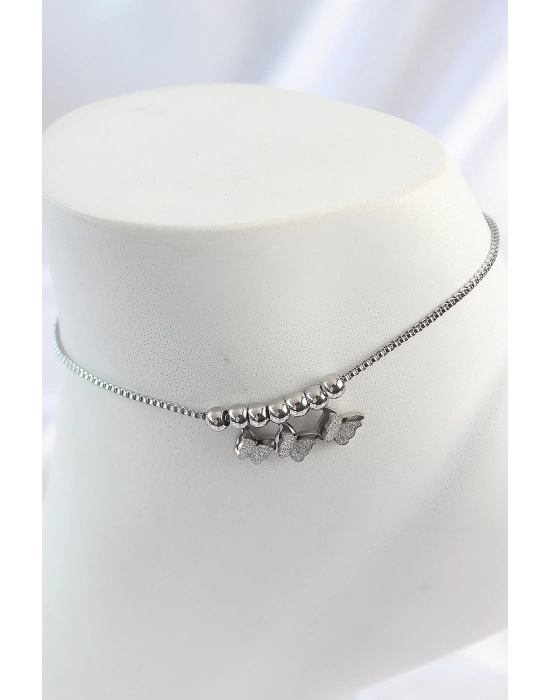 MuI MuI 316L Çelik Gümüş Renk Simli Kelebek Model Kadın Halhal