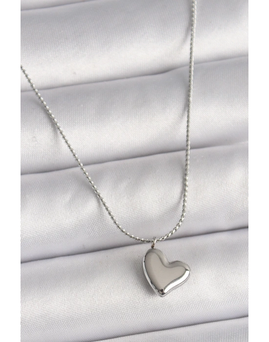 MuI MuI 316L Çelik Gümüş Renk Zincir Kalp Figür Kadın Kolye