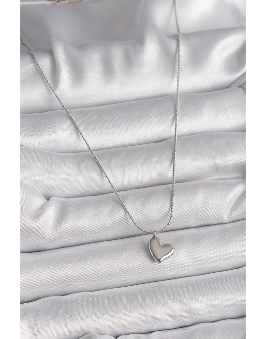 MuI MuI 316L Çelik Gümüş Renk Zincir Kalp Figür Kadın Kolye