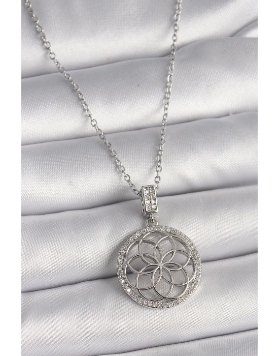 MuI MuI 316L Çelik Gümüş Renk Zincir Zirkon Taşlı Lotus Model Kadın Kolye