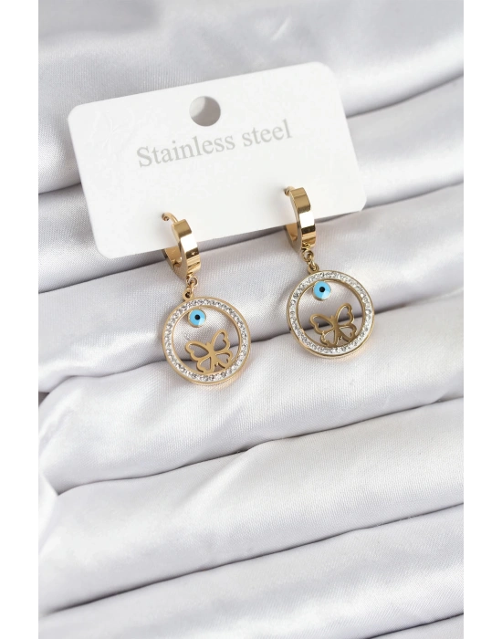 MuI MuI 316L Çelik Halka Kelebek Kadın Küpe