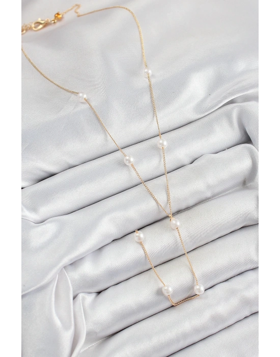 MuI MuI Pirinç İnci Figürlü Y Model Gold Renk Kadın Kolye