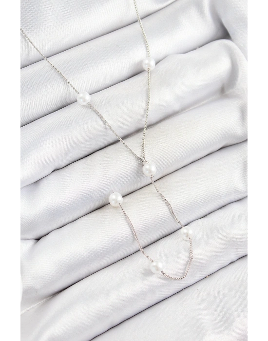 MuI MuI Pirinç İnci Figürlü Y Model Gümüş Renk Kadın Kolye