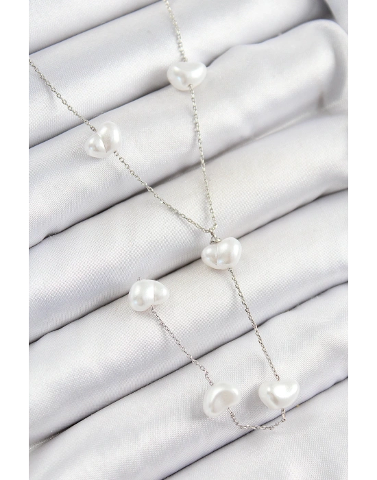 MuI MuI Pirinç İncili Kalp Figürlü Y Model Gümüş Renk Kadın Kolye