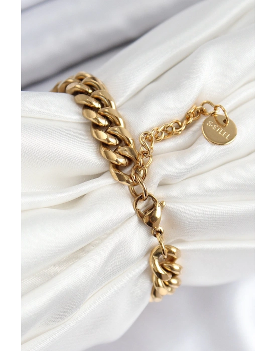 MuI MuI 316L Çelik Klasik Kalın Zincir Model Gold Renk Kadın Bileklik