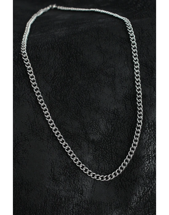 MuI MuI 316L Çelik Klasik Oval Zincir Model Gümüş Renk Erkek Kolye